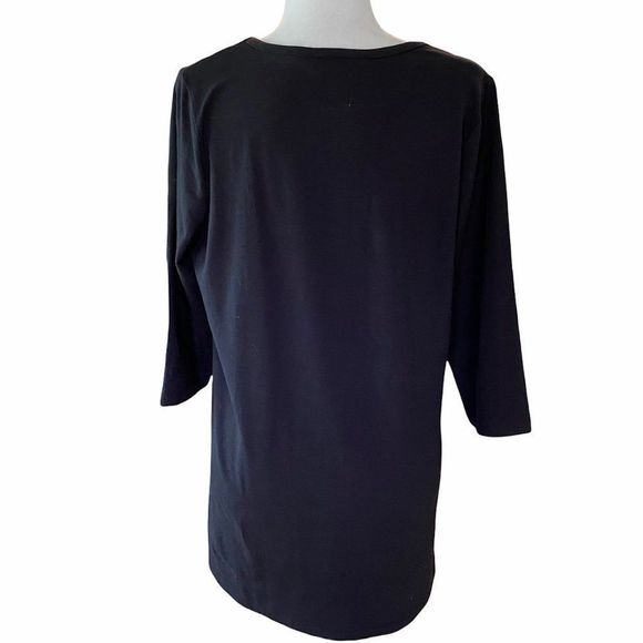 Susan Graver Style Black Top ¾ Length Sleeves Floral Embroidery SZ M - Picture 2 of 10